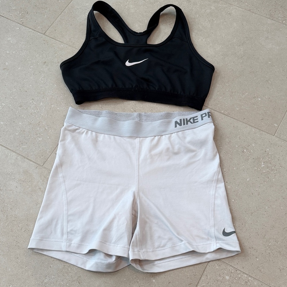 Nike Black Bra and White Shorts and Bra Set